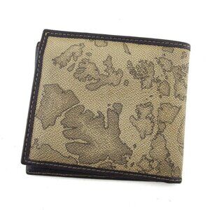 PRIMA CLASSE Two-fold wallet Map Beige PVC ?~ Leather Authentic USED